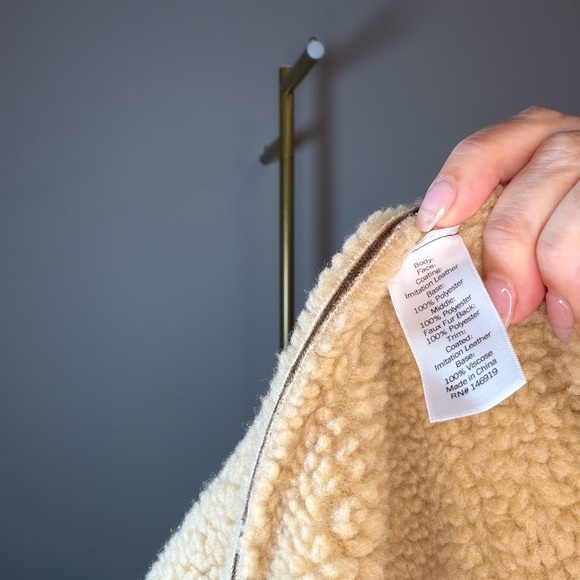 Sonoma Faux Shearling Aviator Jacket Brown Cream Sherpa L - Picture 6 of 7